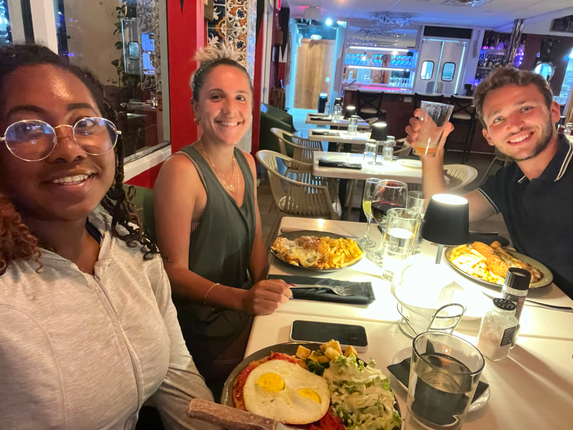 Teammates out at a team dinner