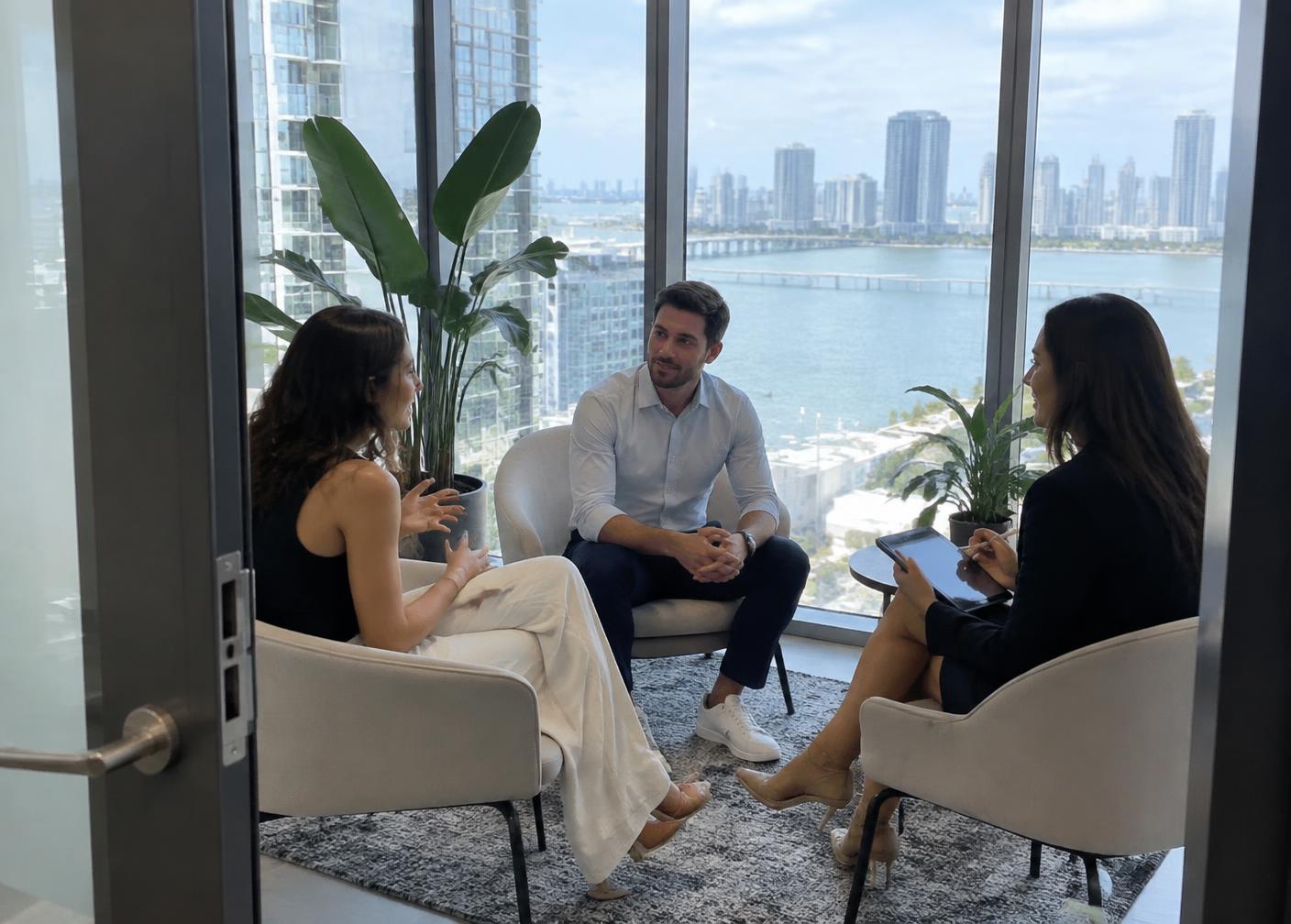 Candidates in a group interview at the ATLAS. Consulting office